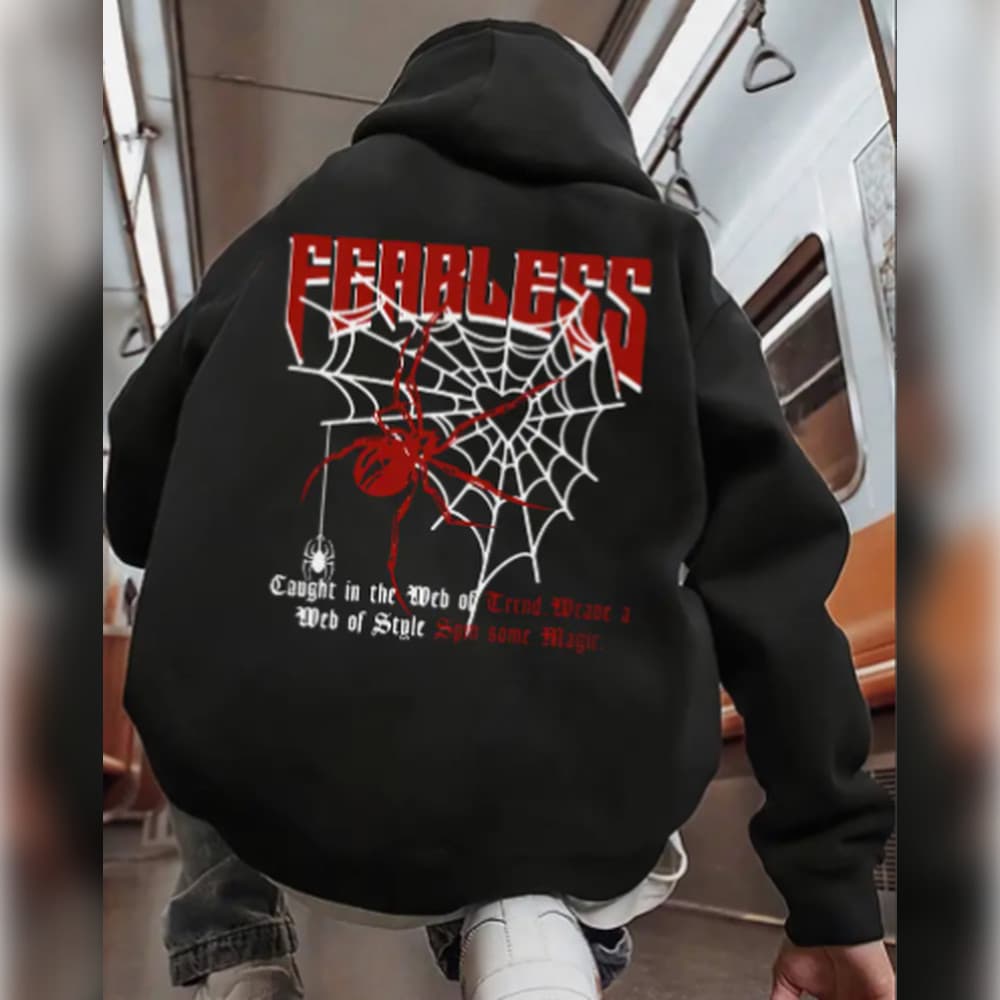 MOLETON Sem Medo - Sueter Casual com Projeto de Teia de Aranha Geométrica, Tecido de Poliéster Tricotado com Capuz, Cor