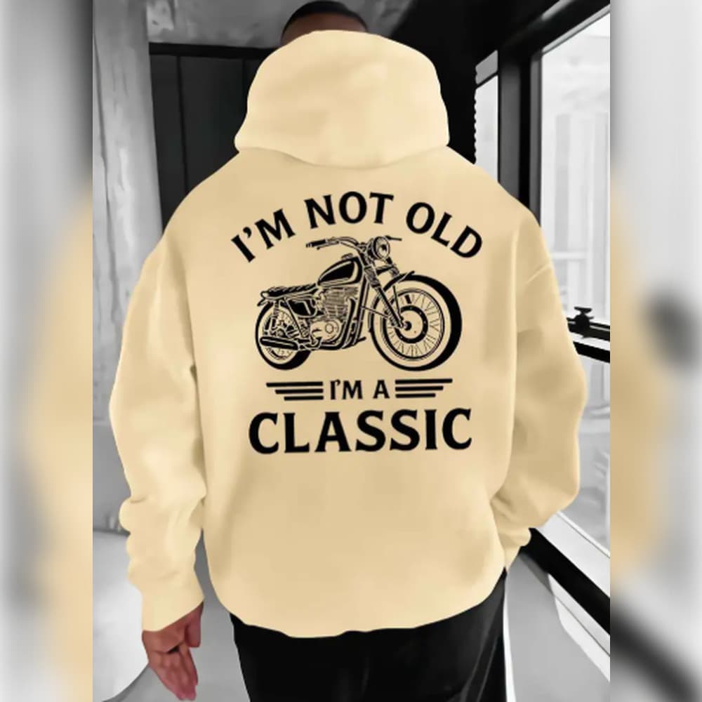 Moletom Masculino Vintage com Estampa de Motocicleta - "Não Sou Velho, Sou Um Clássico" Estampa Retrô, Azul Royal Casua