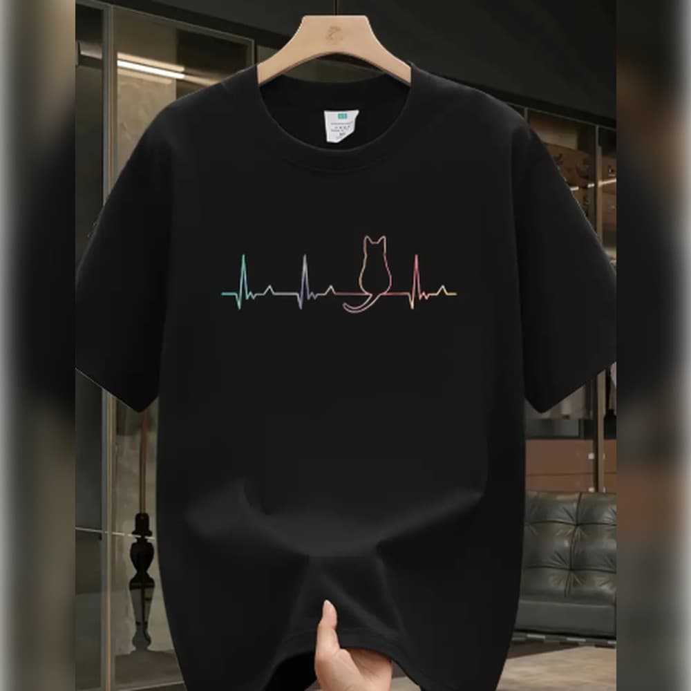 T-shirt de manga curta com estampa moderna em algodão puro para homem, casual e versátil, com ajuste solto e tamanho gr