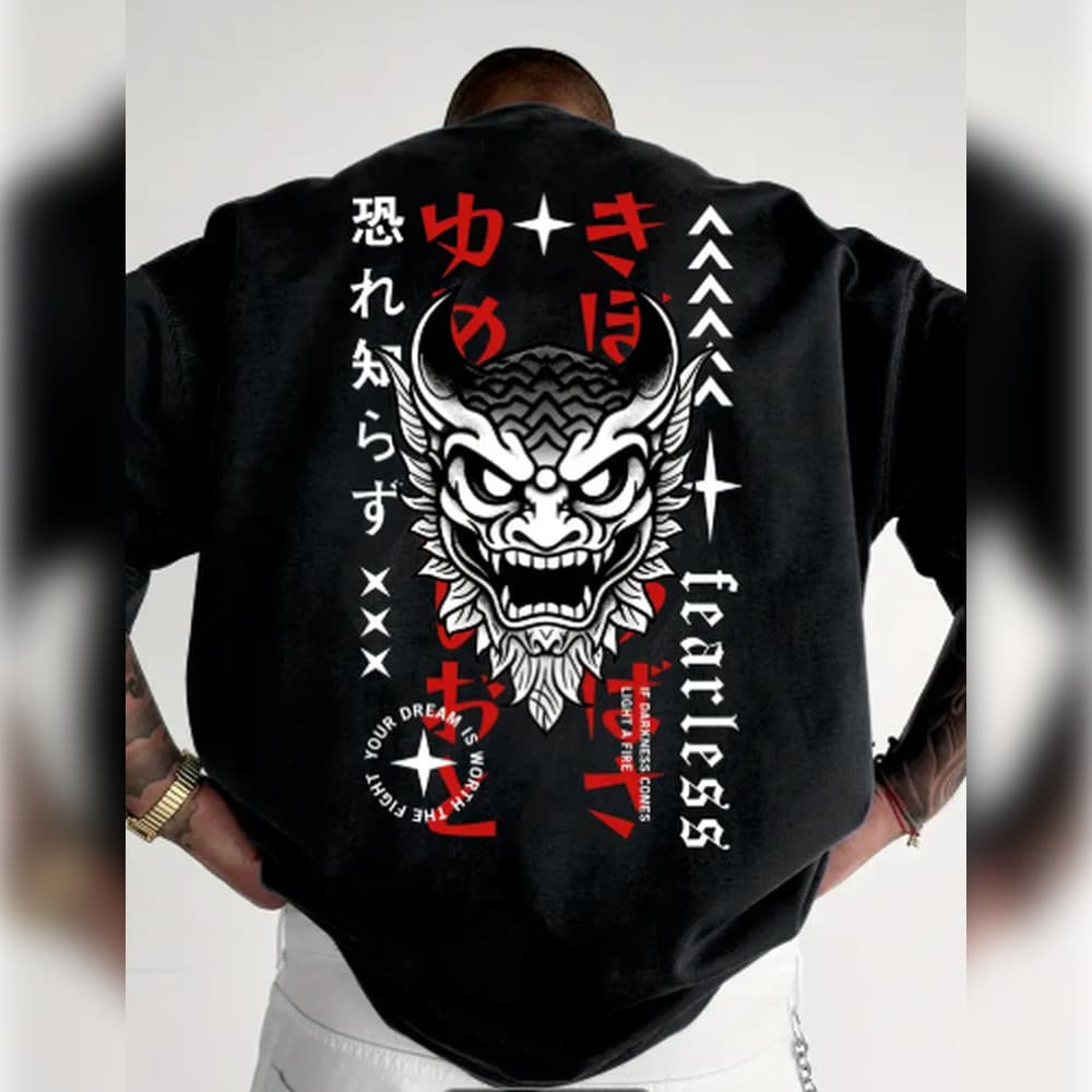 Camiseta Masculina Casual de Manga Curta com Estampa Japonesa, Design Moderno e Confortável para Primavera/Verão