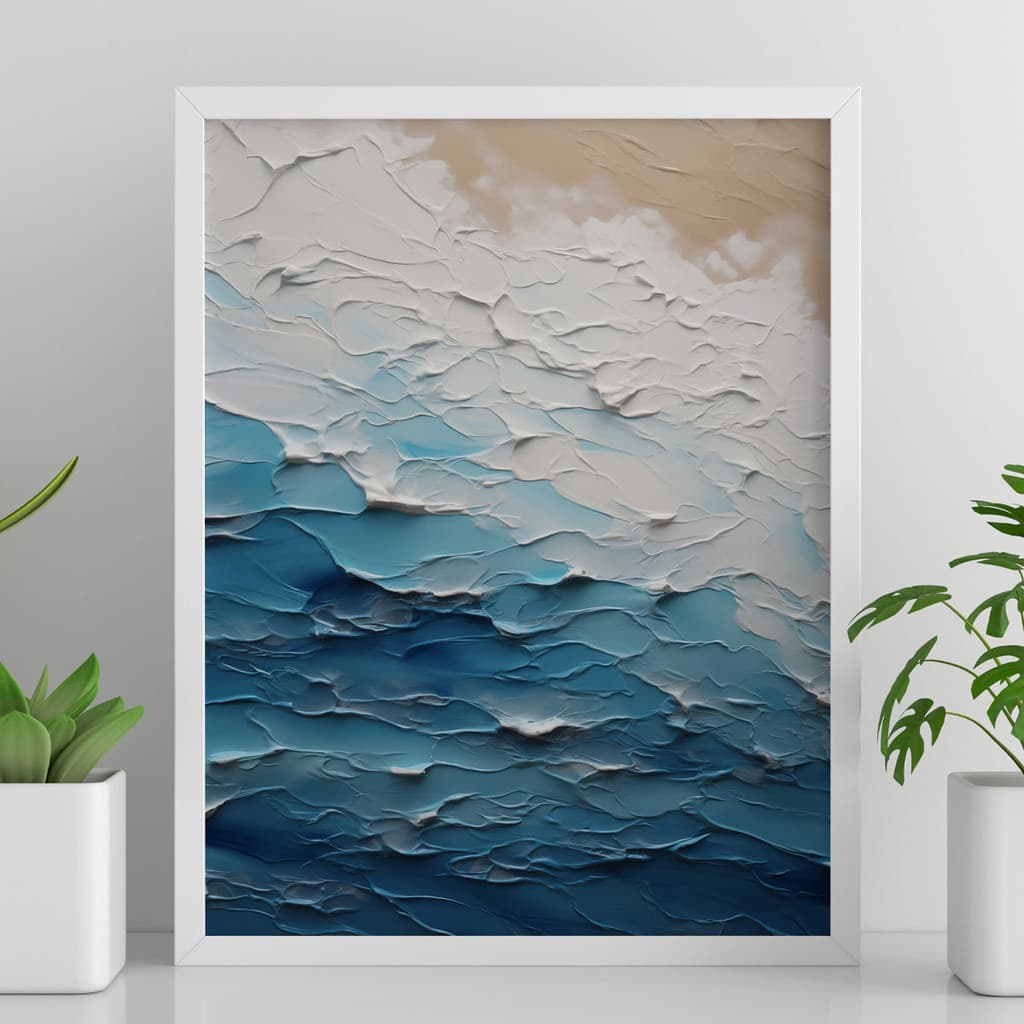 Quadro Decorativo Grande Beira Mar Ondas Efeito Pintura Com Moldura Para Casa Apartamento
