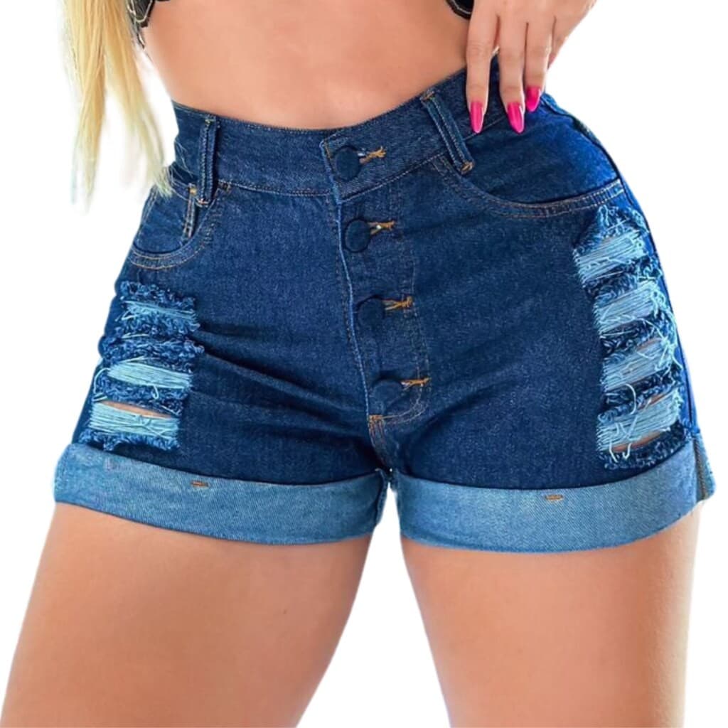 Short Jeans Feminino Detonado Escuro,Estilo Livre