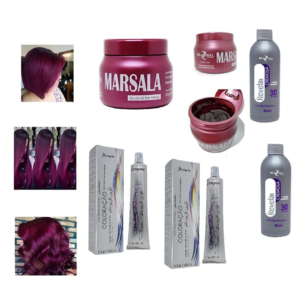 Kit Marsala 2 Colorações + 1  Mascara Matizad 250g 2 Ox 30v Mairibel