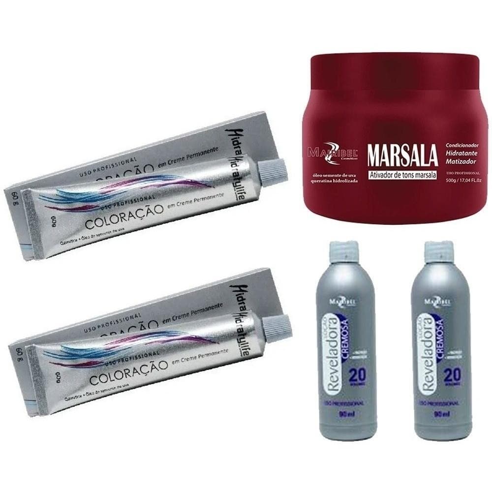 Kit Marsala Mairibel  1 Máscara 250g 2 Colorações 66.26 2 Ox Vol 20