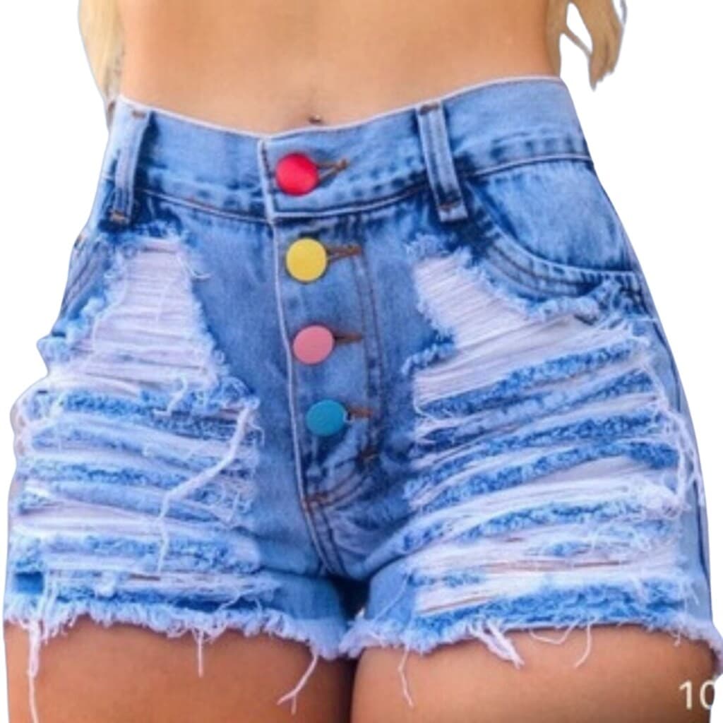Short Feminino Jeans c/ Botões Coloridos,Marquezne Store