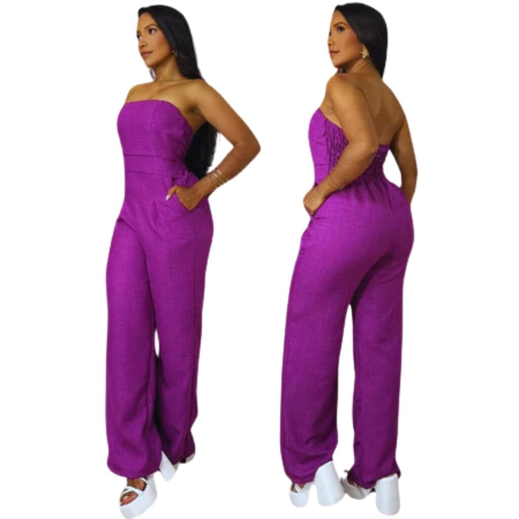 Macacão Feminino de Alfaitaria Lilás Tomara que Caia com Calça Pantalona, Marquezne Store