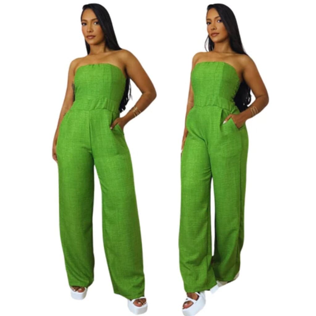 Macacão Feminino de Alfaitaria Verde Tomara que Caia com Calça Pantalona, Marquezne Store