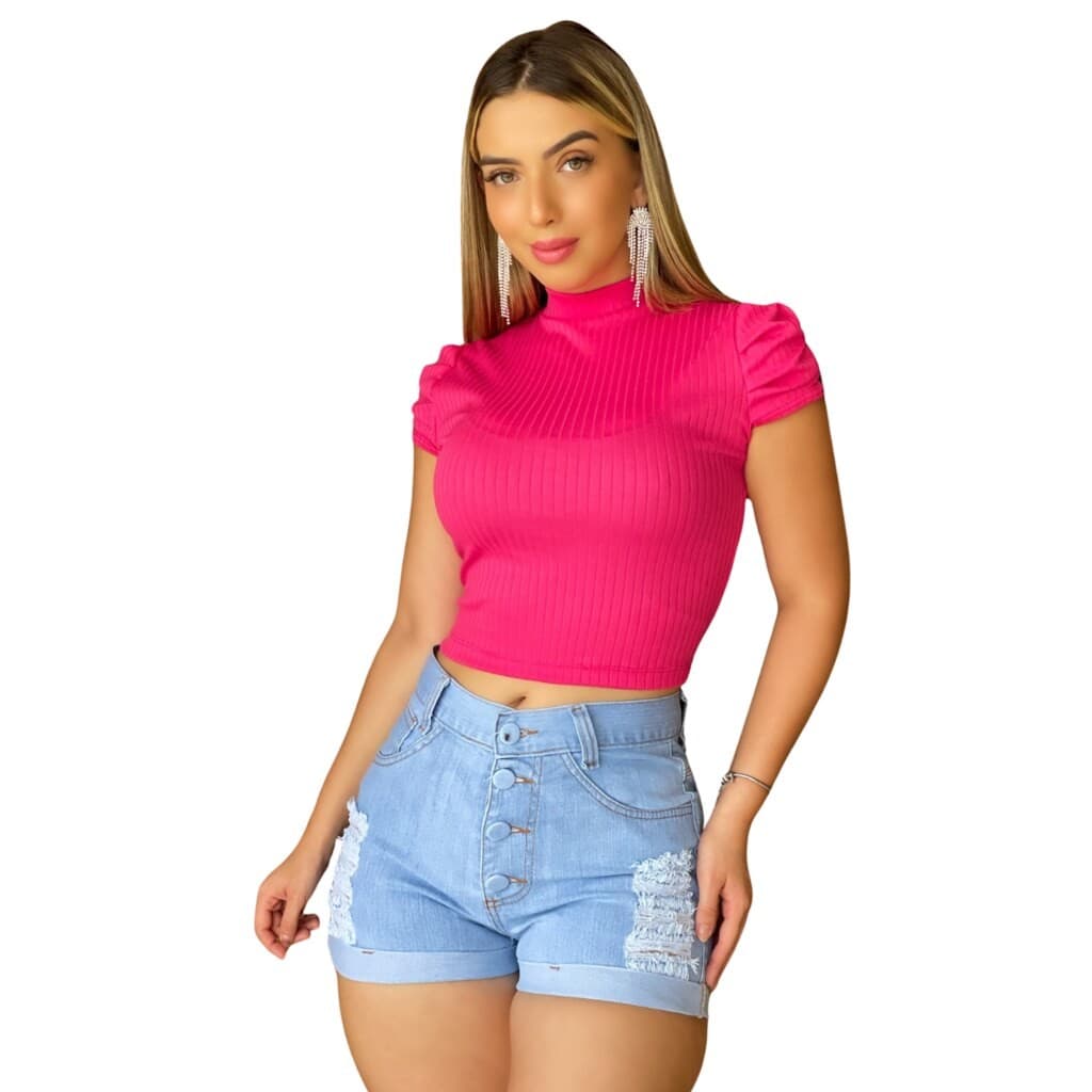 Blusinha Canelada Feminina Rosa,Marquezne Store