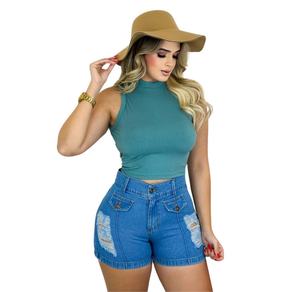 Blusa Feminina Gola Alta Verde,Marquezne Store