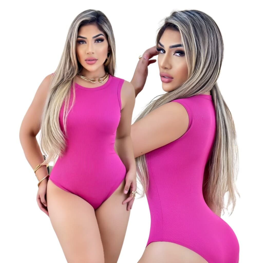 Body Feminino Malha Ribana Rosa Regata Lisa, Marquezne Store