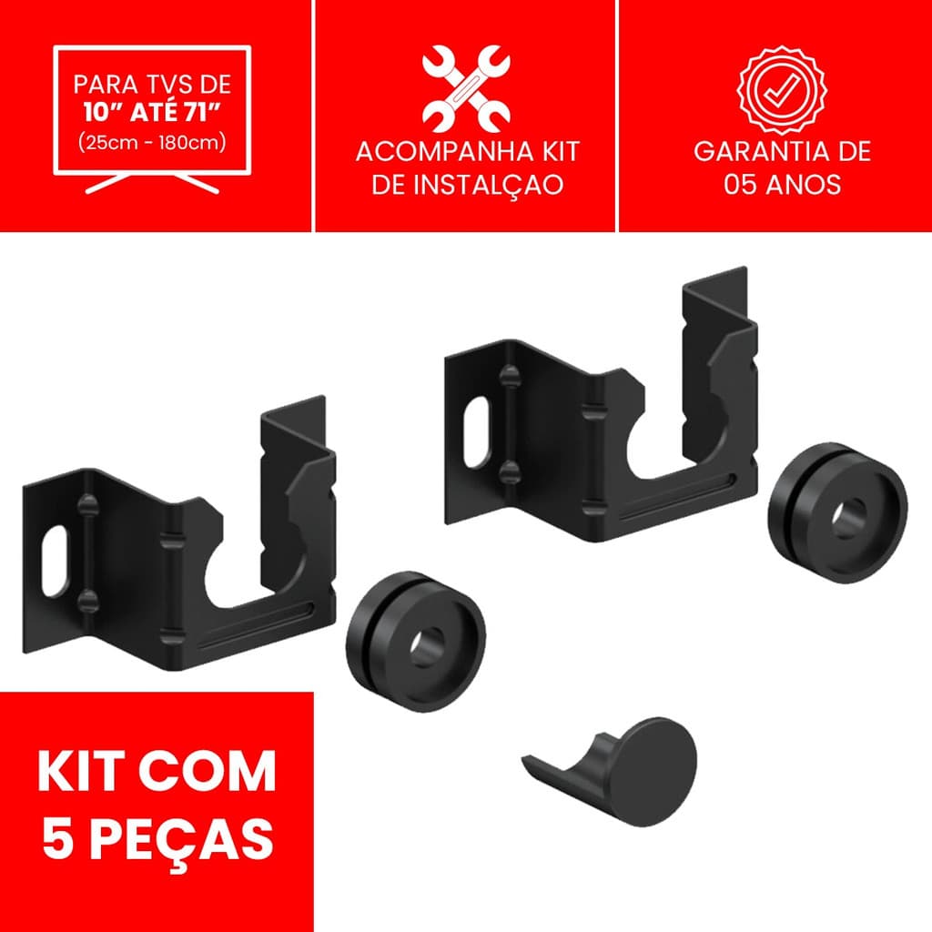 Suporte Da Televisão Parede Preto De 10 a 71 Polegadas Universal  Kit 5 Peças CS0060U-KIT05