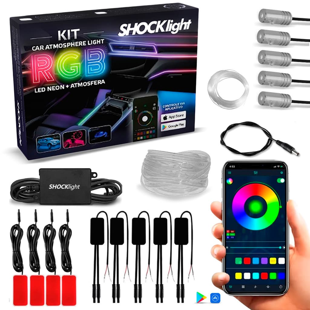 Fita LED Neon RGB Luz Interna Atmosfera 6 Metros 9x1 12V Shocklight