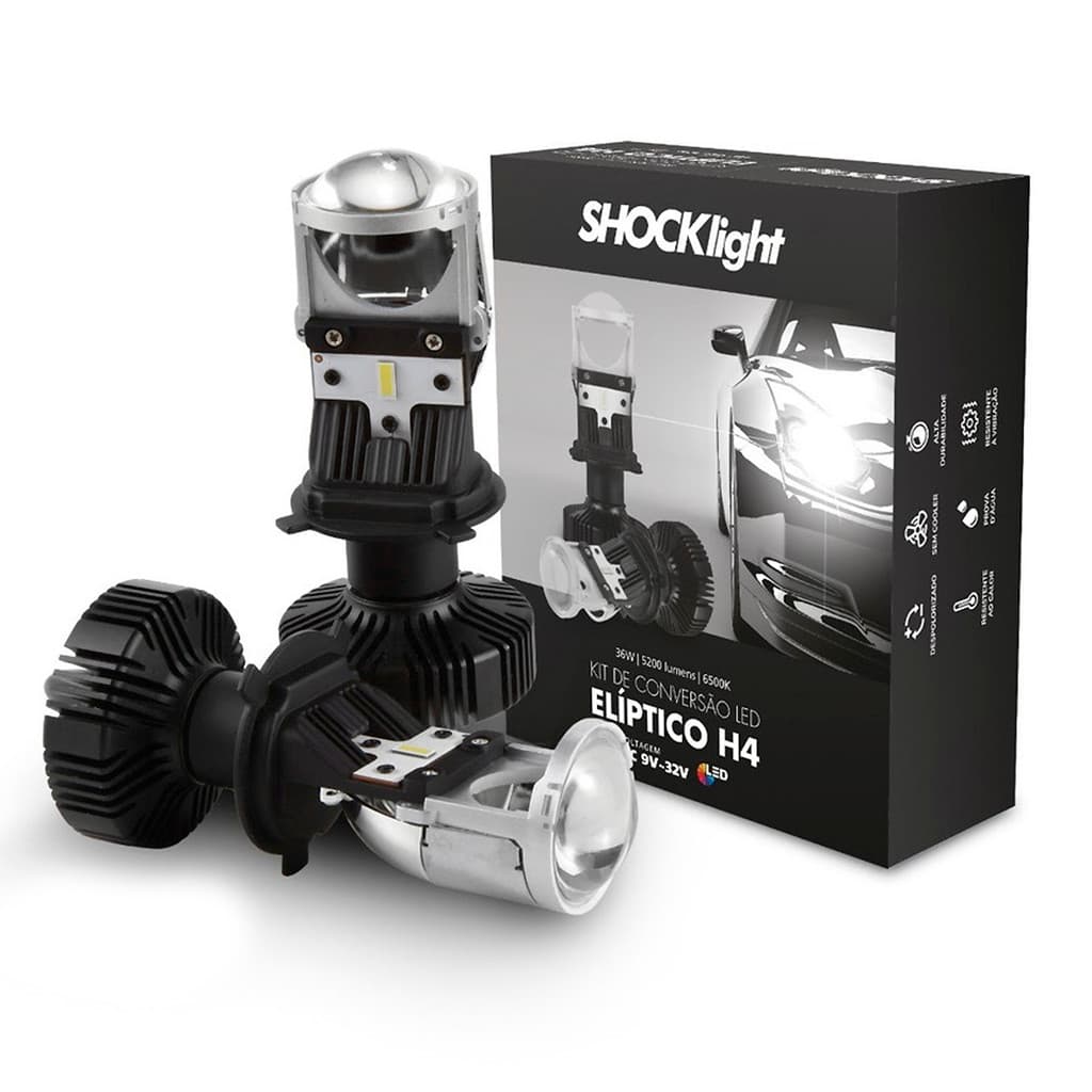 Par Lâmpada LED H4 6500K 12V 5200 Lúmens 36w Projetor Canhão Elíptico