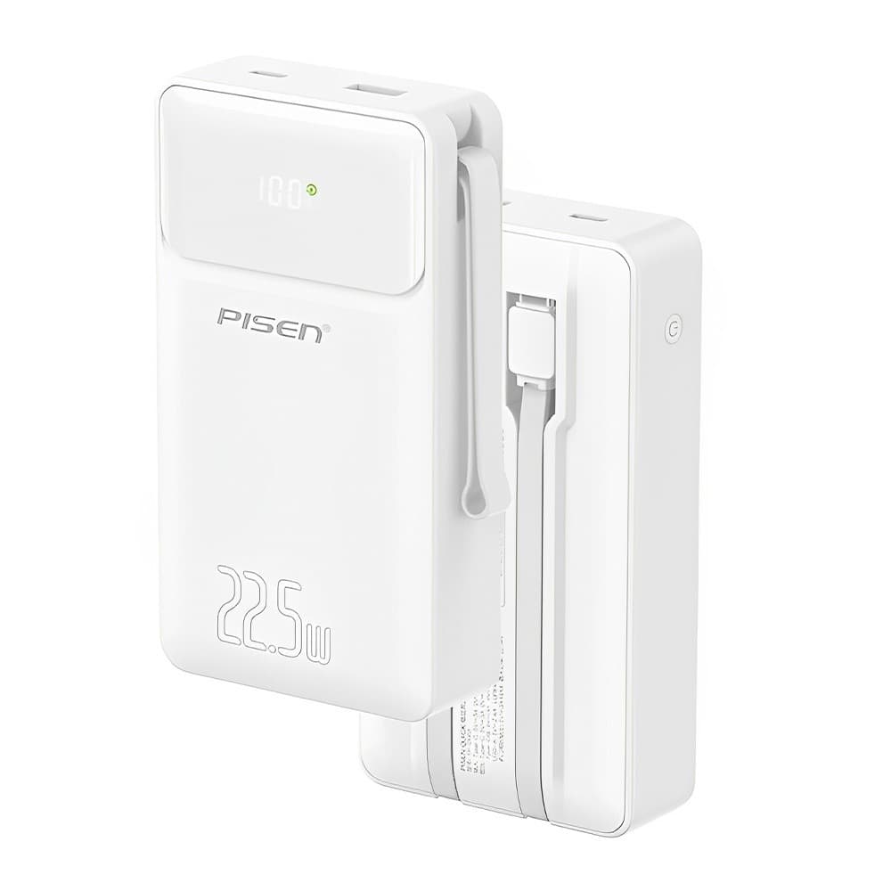 Power Bank 20000mAh Pisen 2 in 1 Cabo Usb C/Ios Branca