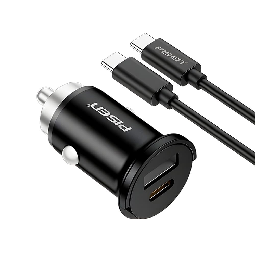 Carregador Usb A/C p/Carro Pisen TP-C73 30W + Cabo Preto