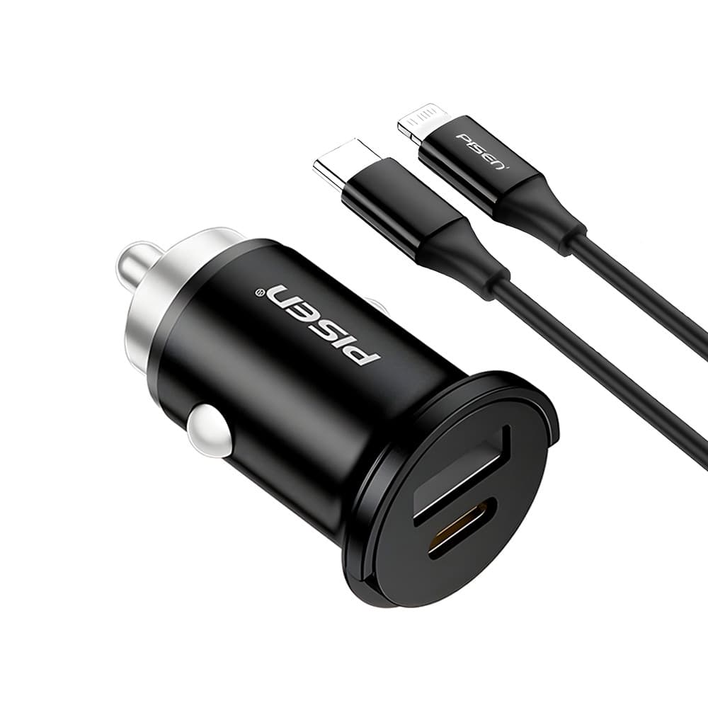Carregador Usb A/C p/Carro Pisen TP-C73 30W + Cabo Preto