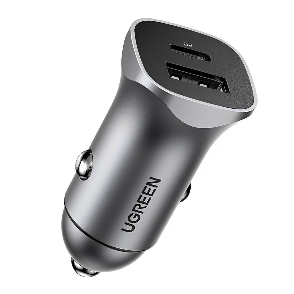 Carregador Usb Ugreen Portas Usb A/C 30W p/Carro Cinza