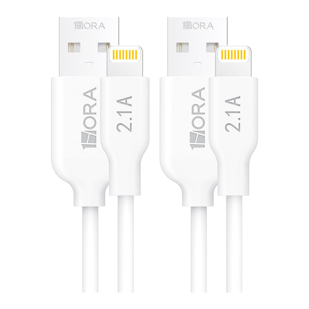 Cabo Carregador iPhone 1Hora Usb A/Lightning 2.1A 1M Branco 2 Unidades