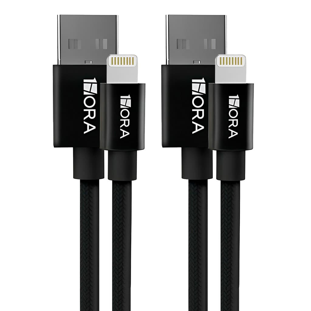 Cabo Carregamento iPhone 1Hora Usb A/Lightning 2.4A 1M Preto 2 Unidades