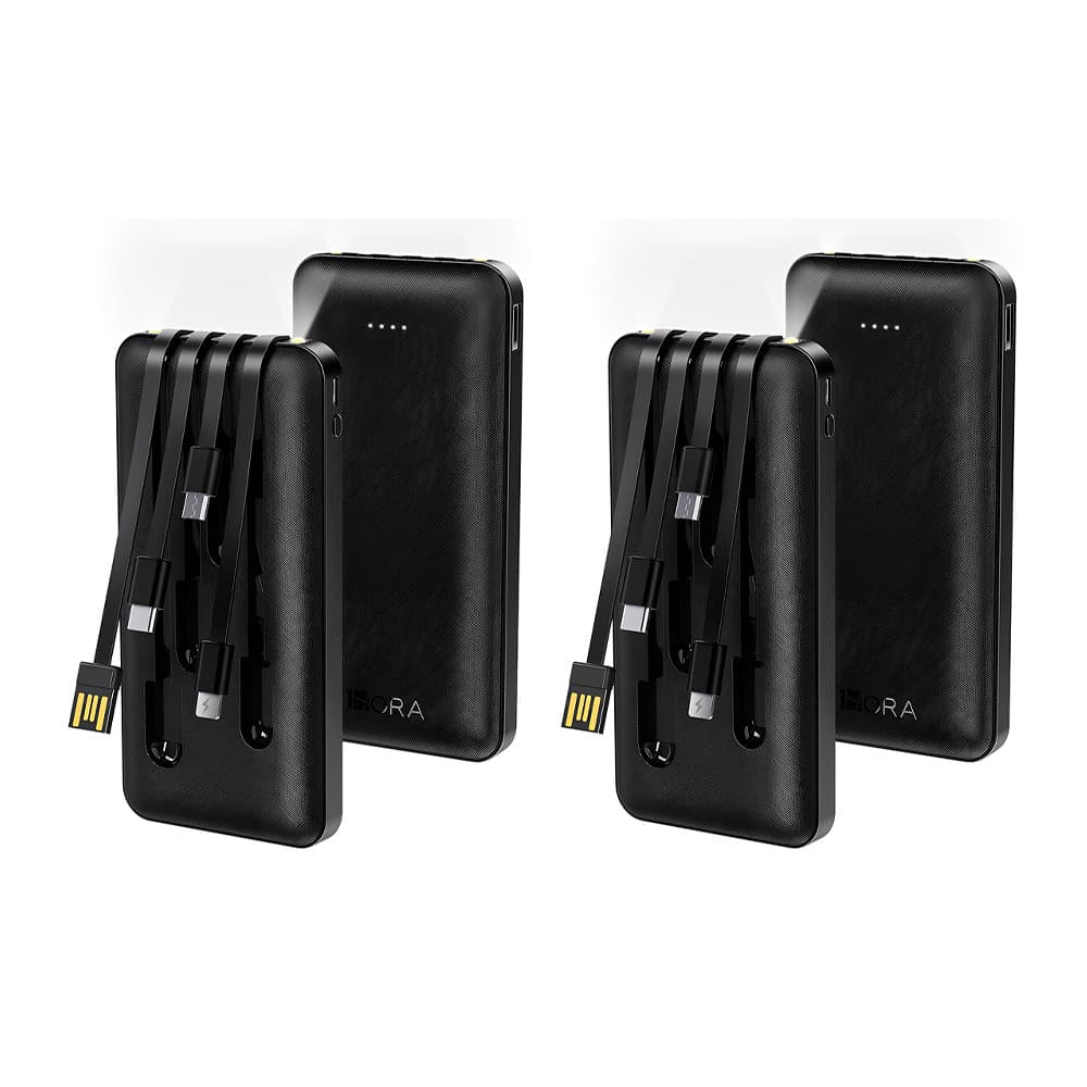 Carregador Portátil 1Hora Power Bank com 4 Cabos Preto 2 Unidades