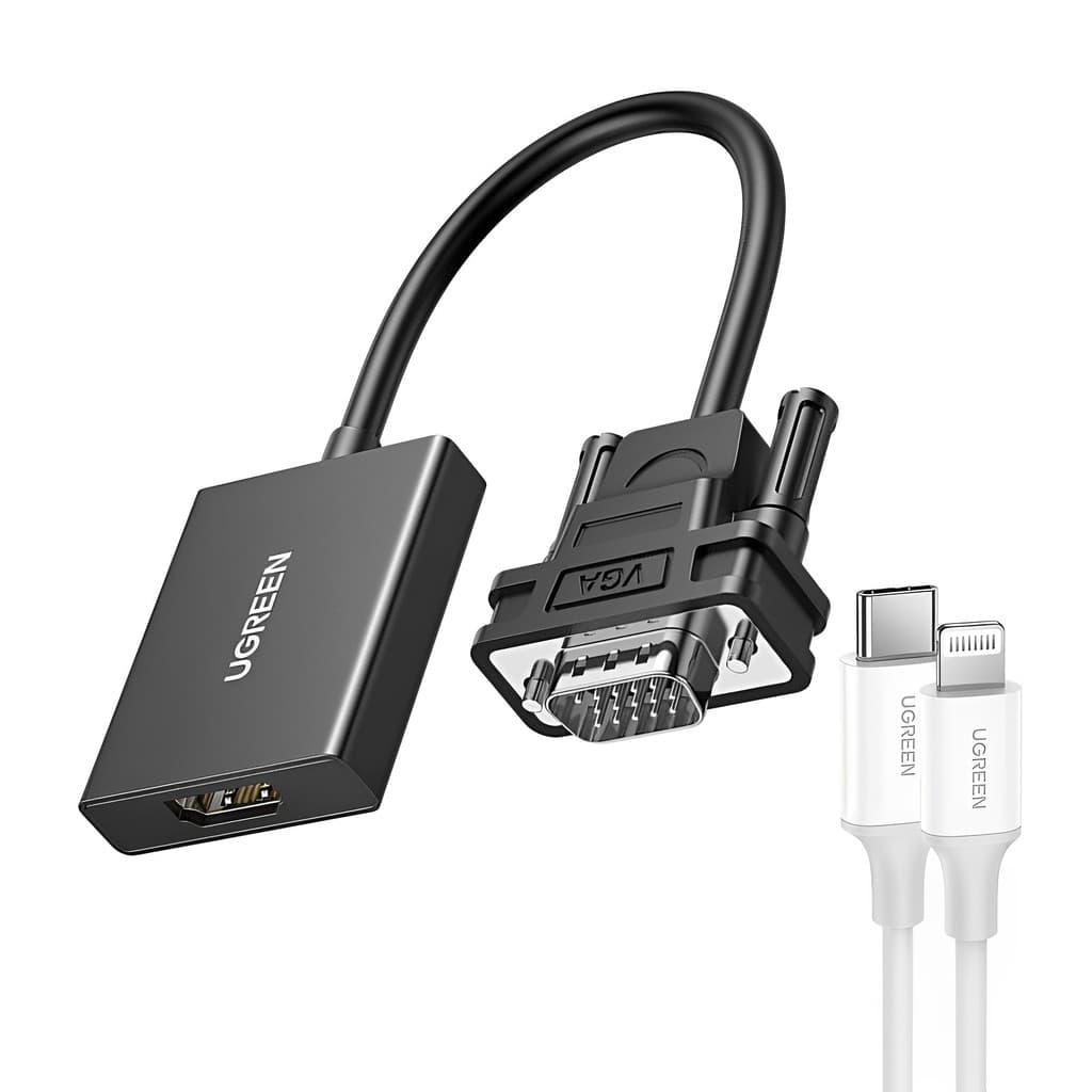 Adaptador de Vídeo Ugreen VGA p/ HDMI Macho/Fêmea + Cabo iOS (K-5946-3673)