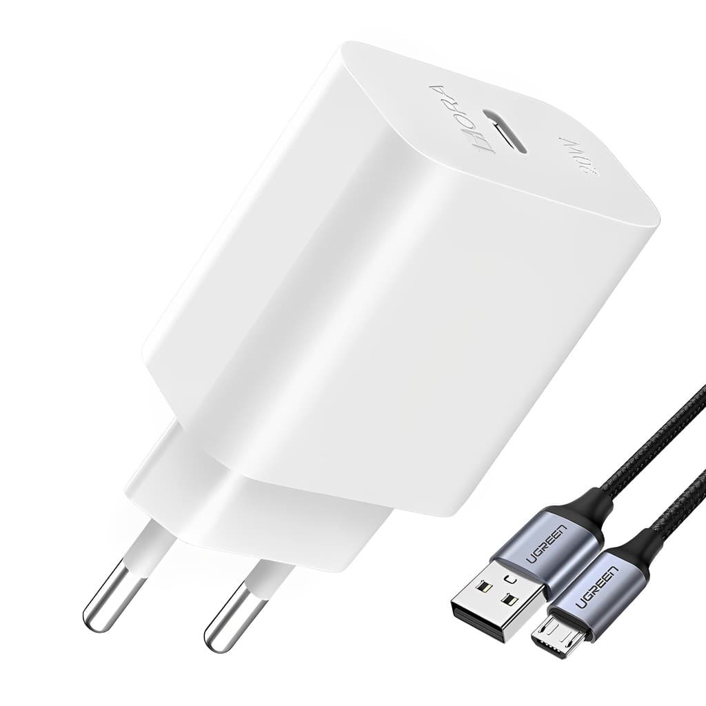 Carregador Usb 1Hora 20W Usb C + Cabo Usb A/Micro Usb (K-6589-3057)