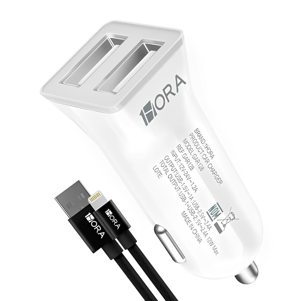 Carregador Usb 1Hora Usb A 2.4A Carro + Cabo Usb A/Lightning (K-6591-5885)