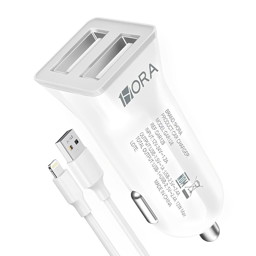 Carregador Usb 1Hora Usb A 2.4A Carro + Cabo Usb A/Lightning (K-6591-5874)