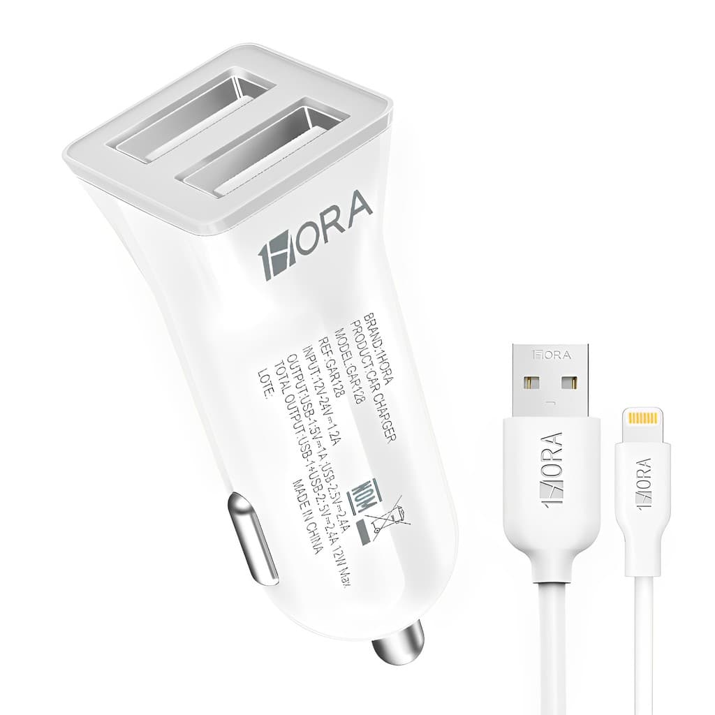 Carregador Usb 1Hora Usb A 2.4A Carro + Cabo Usb A/Lightning (K-6591-5888)