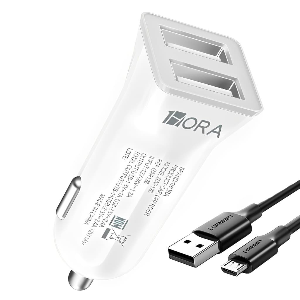 Carregador Usb 1Hora Usb A 2.4A Carro + Cabo Usb A/Micro Usb (K-6591-4299)