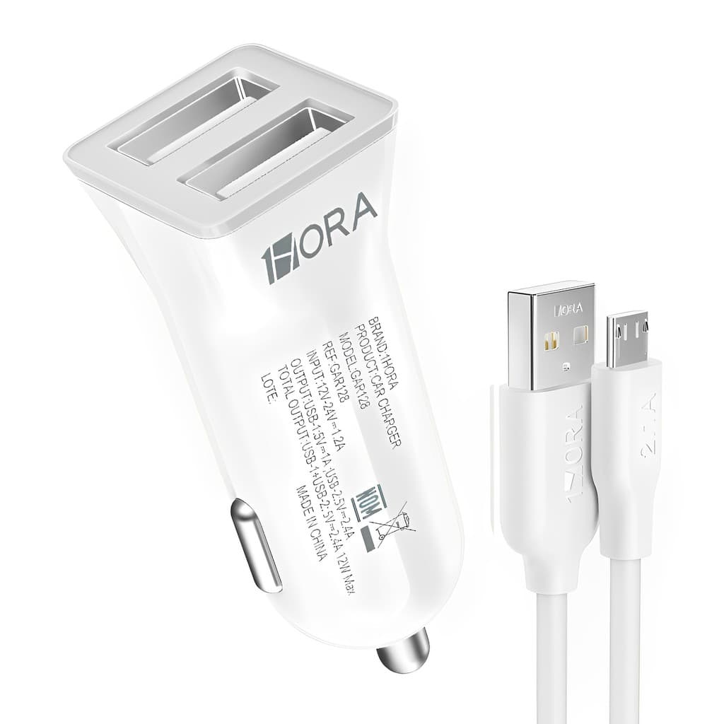 Carregador Usb 1Hora Usb A 2.4A Carro + Cabo Usb A/Micro Usb (K-6591-5871)