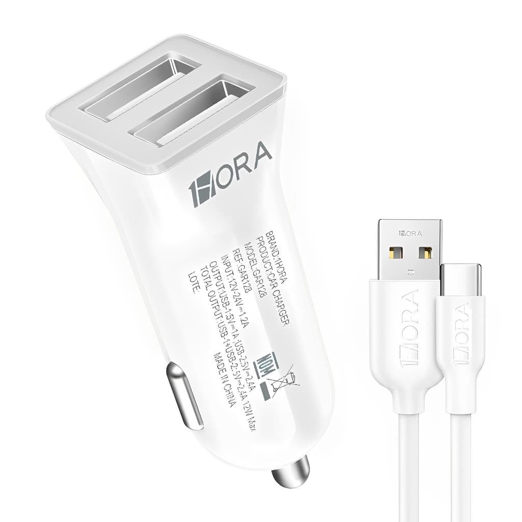 Carregador Usb 1Hora Usb A 2.4A p/Carro + Cabo Usb A/C (K-6591-5861)