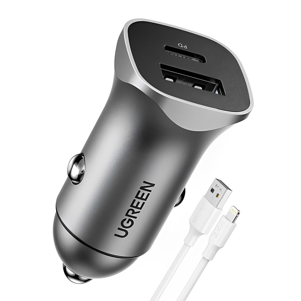 Carregador Usb Ugreen Usb A/C p/Carro + Cabo Usb A/Lightning (K-4758-5888)