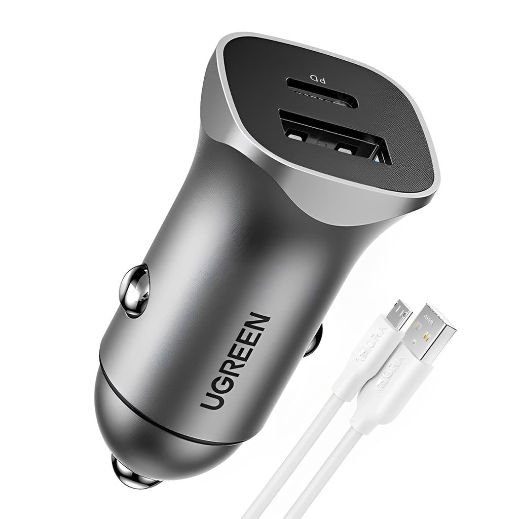 Carregador Usb Ugreen Usb A/C p/Carro + Cabo Usb A/Micro Usb (K-4758-5871)