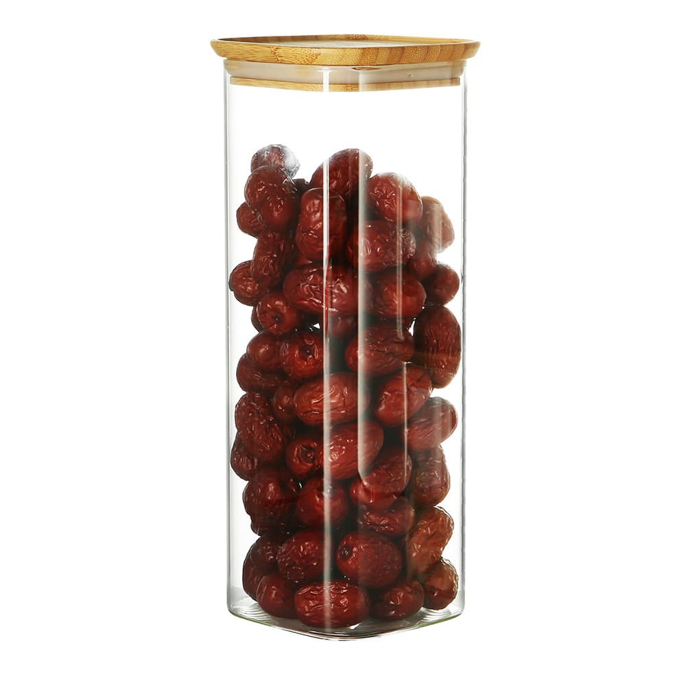 Pote De Vidro Life 1100ml Alimento Tampa Bambu Hermético