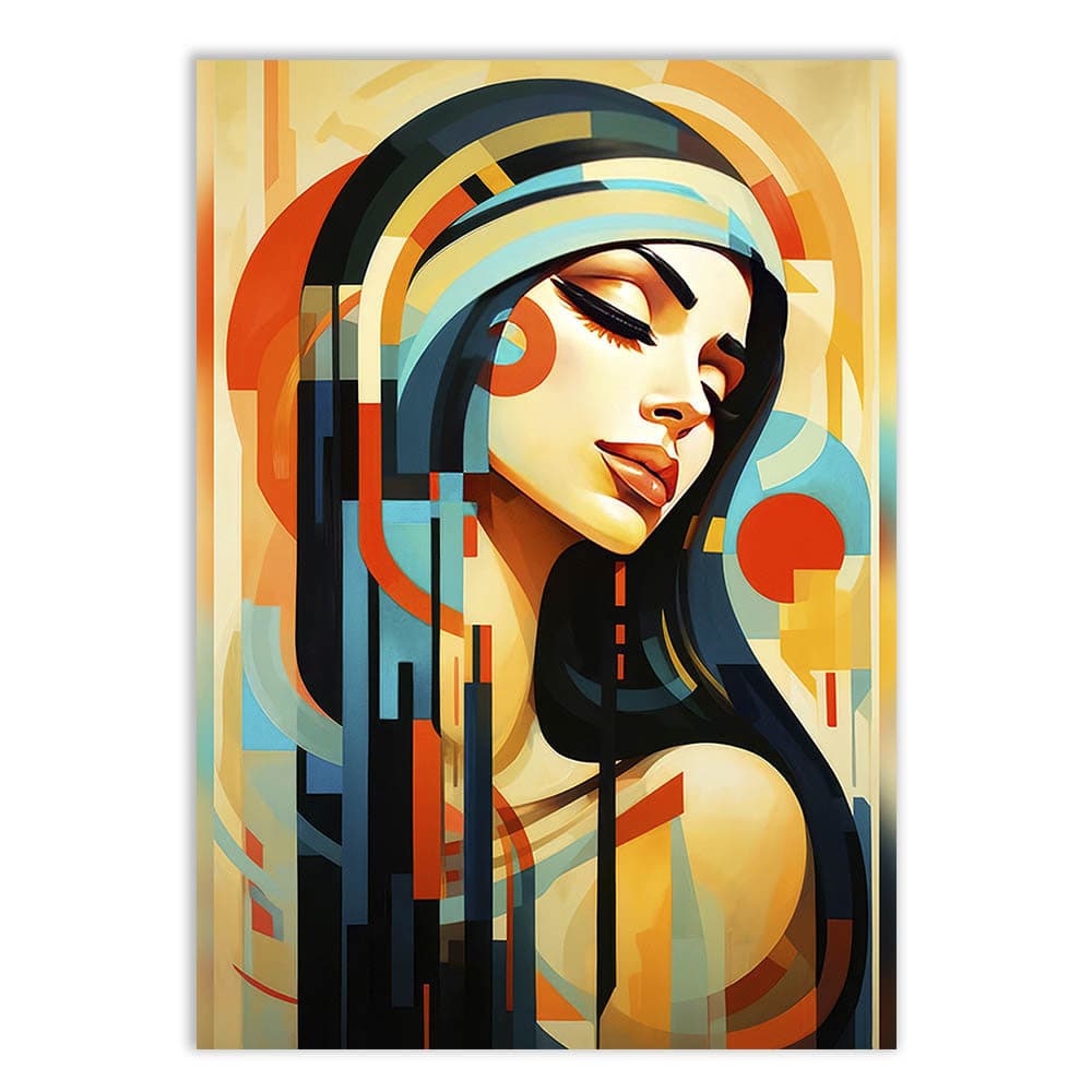 Placa Quadro Decorativo Mulher De Turbante Ilustração Geométrica Decoração Poster Quarto Sala