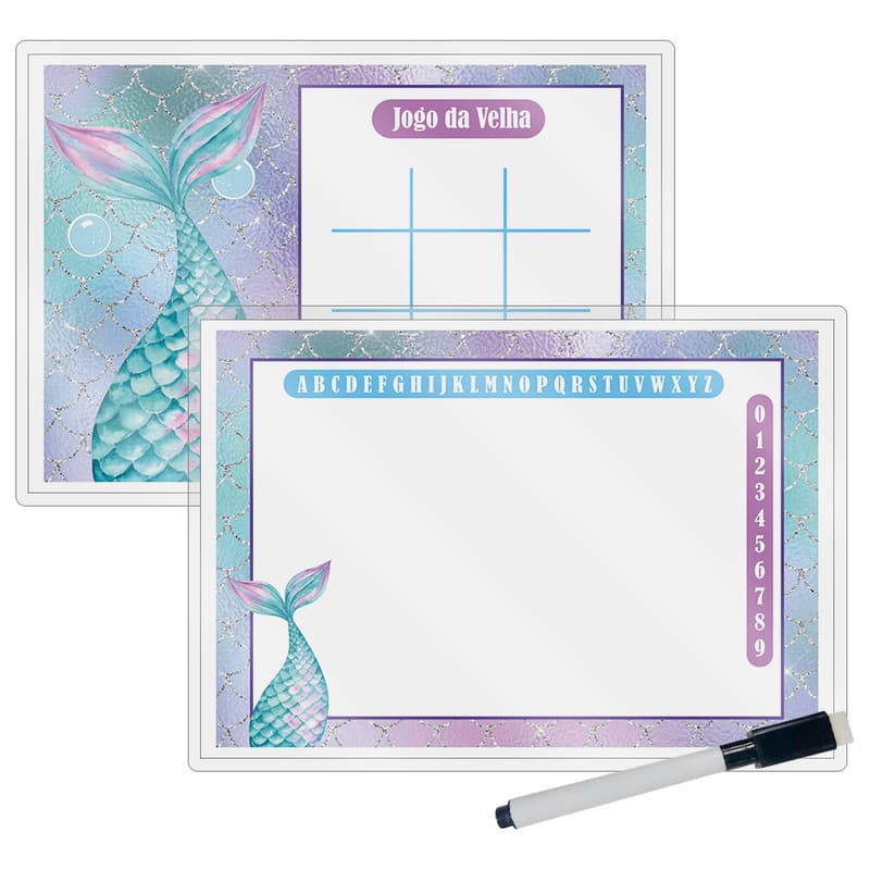 Kit 10 Lousa Mágica Catalogada + Caneta E Apagador Lembrancinha Festa Infantil Calda De Sereia