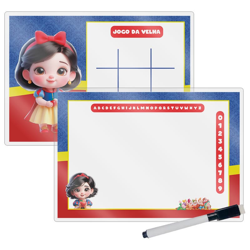 Kit 10 Lousa Mágica Catalogada + Caneta E Apagador Lembrancinha Festa Infantil Branca De Neve Baby