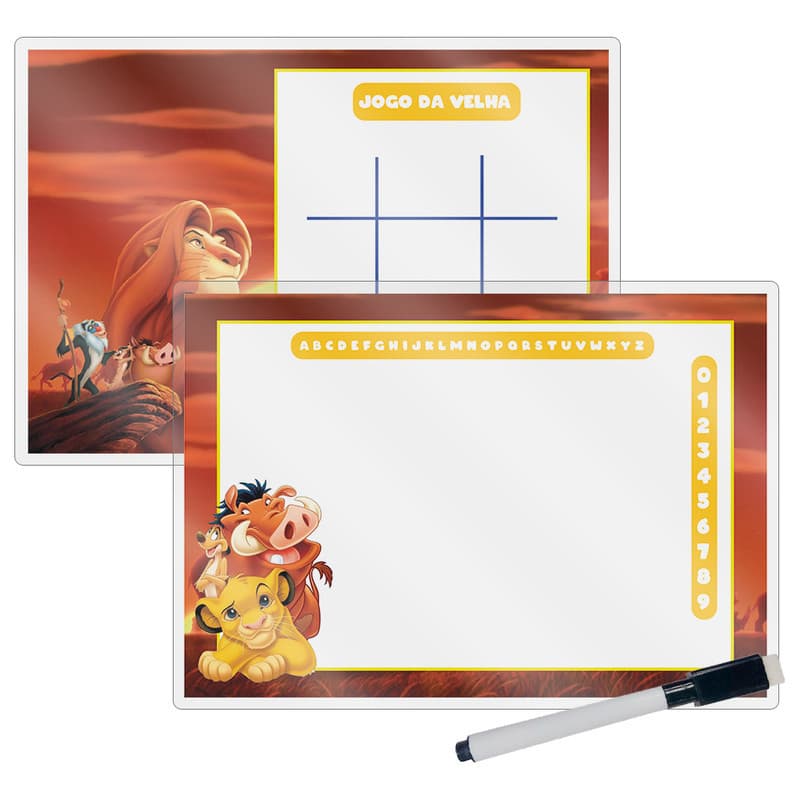 Kit 10 Lousa Mágica Catalogada + Caneta E Apagador Lembrancinha Festa Infantil Rei Leão