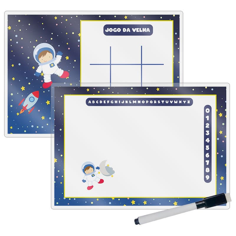 Kit 10 Lousa Mágica Catalogada + Caneta E Apagador Lembrancinha Festa Infantil Astronauta