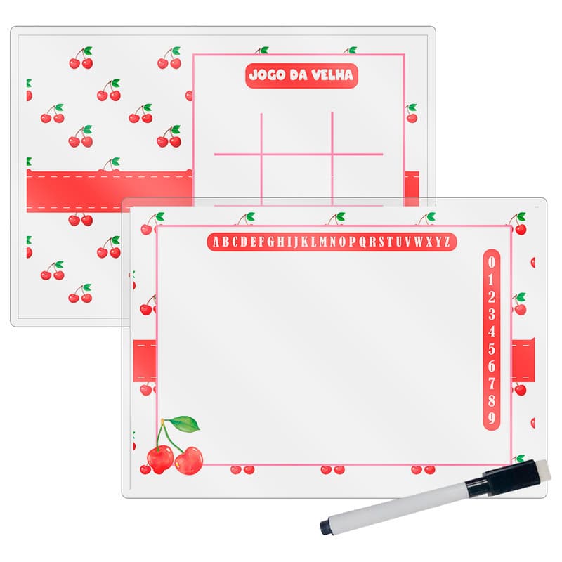 Kit 10 Lousa Mágica Catalogada + Caneta E Apagador Lembrancinha Festa Infantil Cerejas