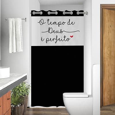 Cortina Box com Visor Frases Para Banheiro Com Ilhos Diversas Cores