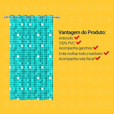 Cortina Box Banheiro Impermeável PVC Completa C/ Ganchos E Ilhos