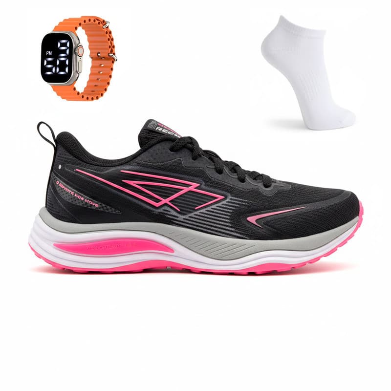 Kit Tênis Feminino Esportivo Caminhada Treino Academia Corrida Repplay  + Meia e Relogio
