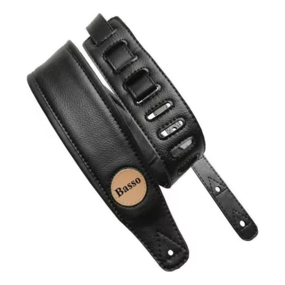 Correia de Couro Guitarra Violão Baixo Basso Cla13 Preto