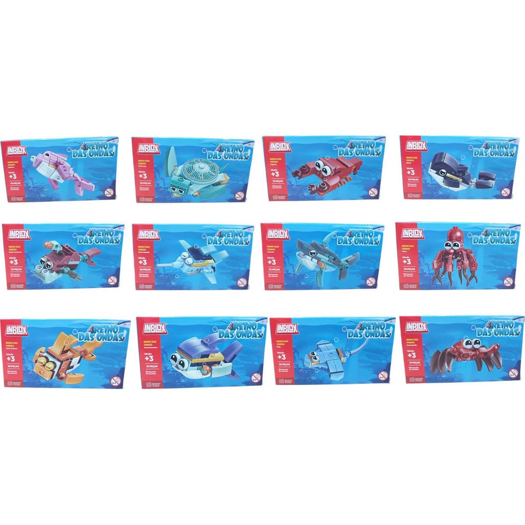Blocos Montar Inblox Reino Das Ondas Kit Com 12 Animais Quantidade De Peças 369