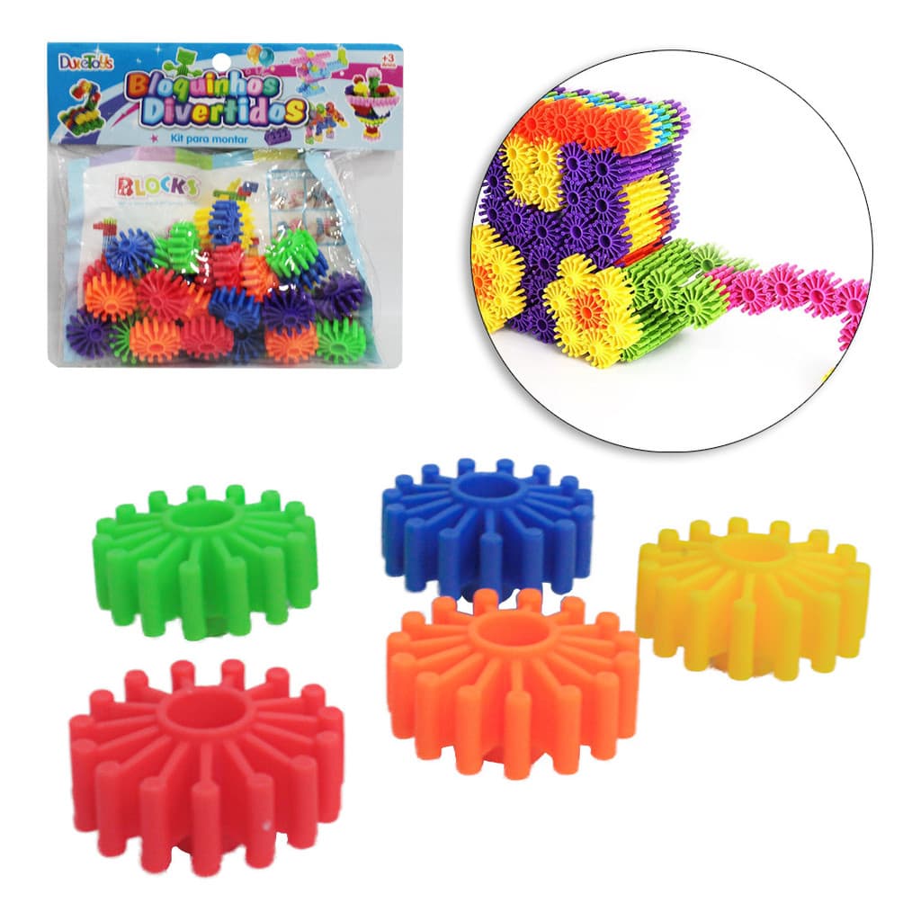 Kit 30 Blocos De Montar De Engrenagem Bloquinhos Colorido 30