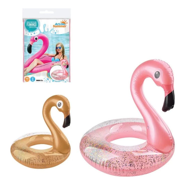 Boia Flamingo Glitter Inflável Grande Piscina Praia De 82cm Dourado-escuro