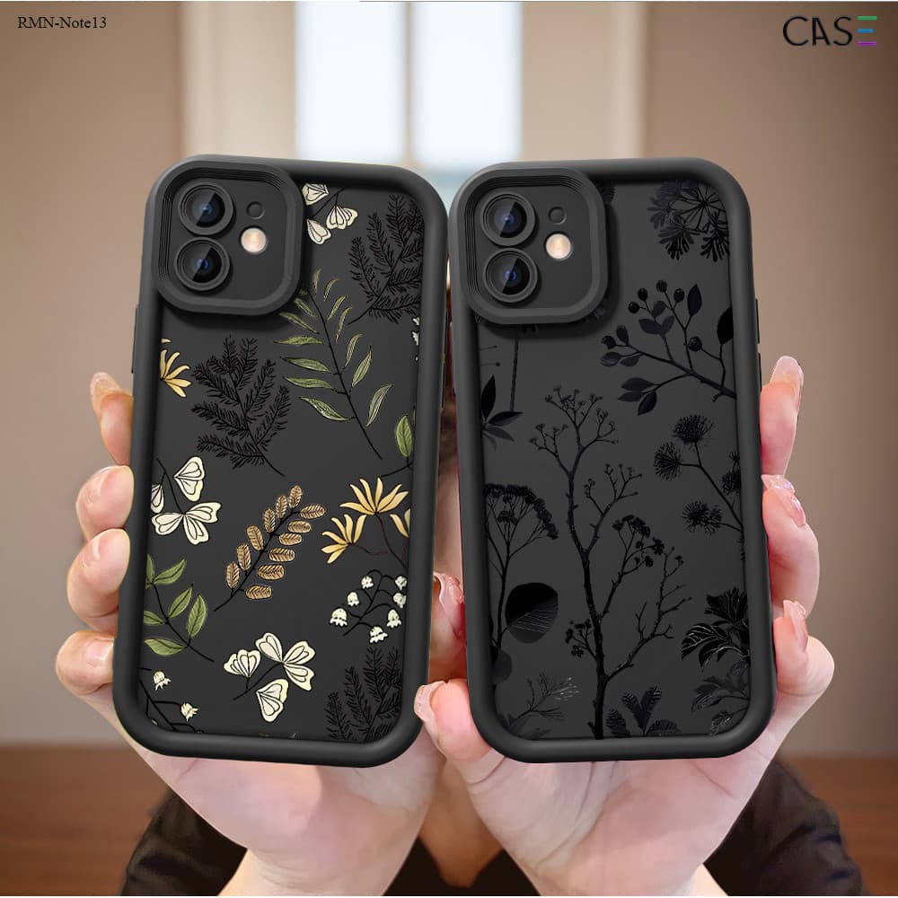 Capinha Flores Preto Para Xiaomi Redmi Note 15 14 13 12 12S Pro Plus 4G 5GCapa de Silicone Macia Anti-queda TY6991