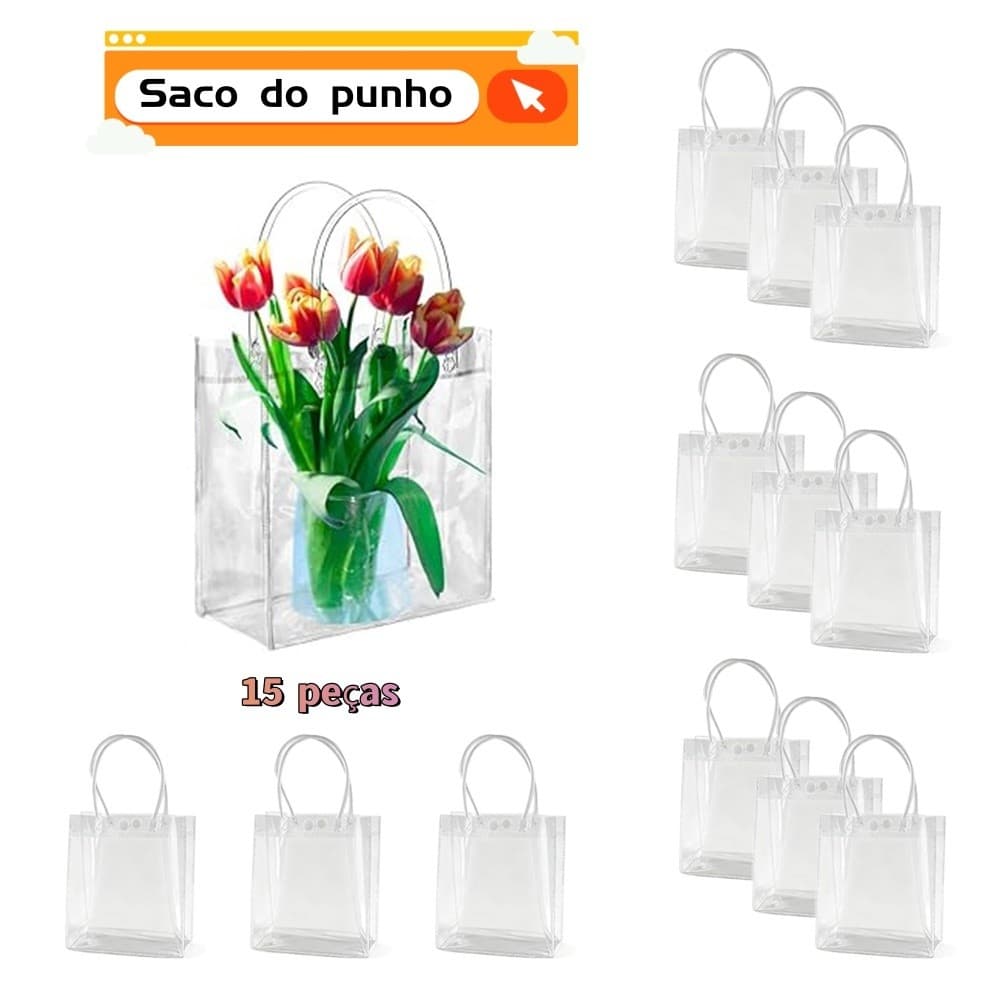 Saco de presente de plástico de 15 peças, 20x20x8cm, repetível, adequado para festa, aniversário